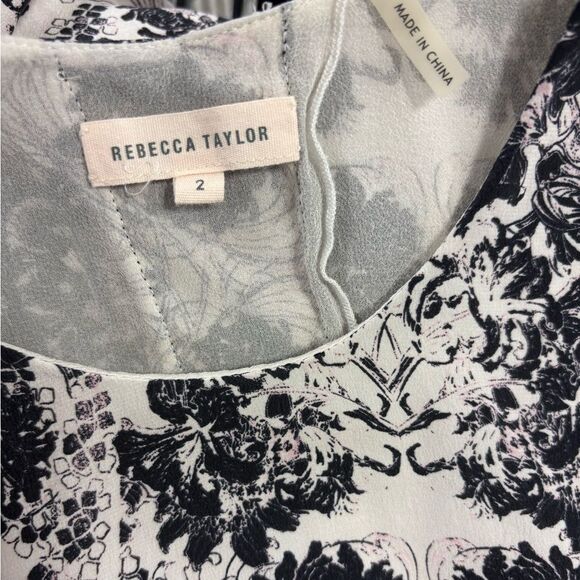Rebecca Taylor Silk Kiku Print Floral Top Sleeveless Split Back Black Ivory Sz 2 - Picture 5 of 13